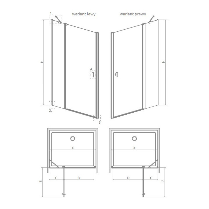 Drzwi prysznicowe Radaway Nes KDS II 120, lewe, 1200x2000mm, srebrny profil