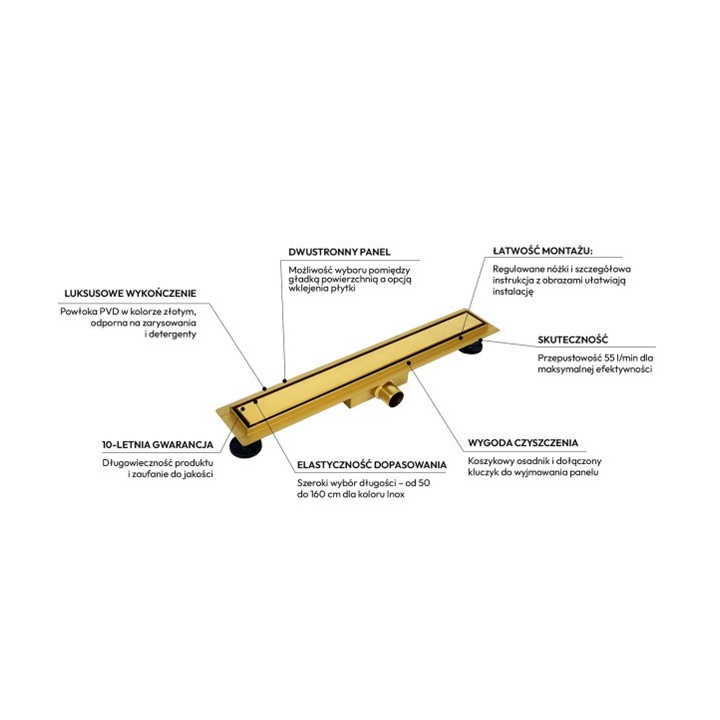 Odpływ liniowy podłogowy Balneo Slim & Low ProLine Copper 70 cm - miedziany