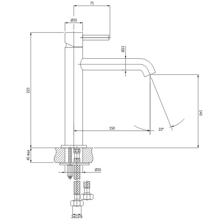 Bateria Omnires Y umywalkowa wysoka 30,5 cm, miedź szczotkawana