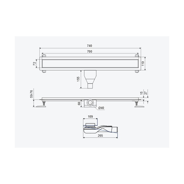 Odpływ liniowy Excellent Stilio, 80 cm z kołnierzem ruszt do wypełnienia płytką - złoty