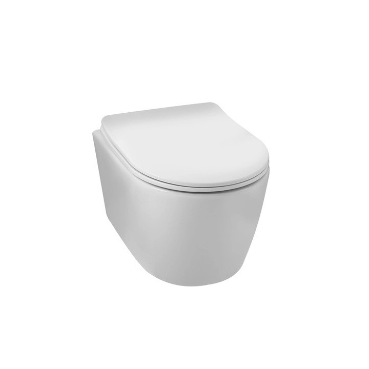 Miska podwieszana WC Balneo Luna Tornado 36,5x48,5 cm, biała bez kołnierza z deską wolnoopadającą z duroplastu