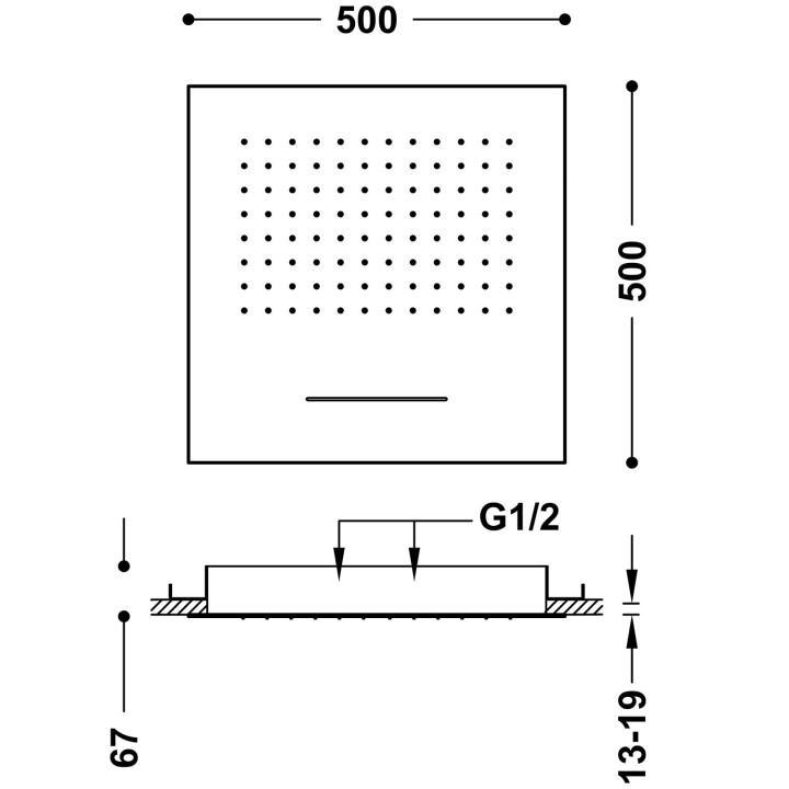 Deszczownica/ Natrysk ścienny Tres 280x550 mm, 2 rodzaje strumienia: kaskada i deszczowy