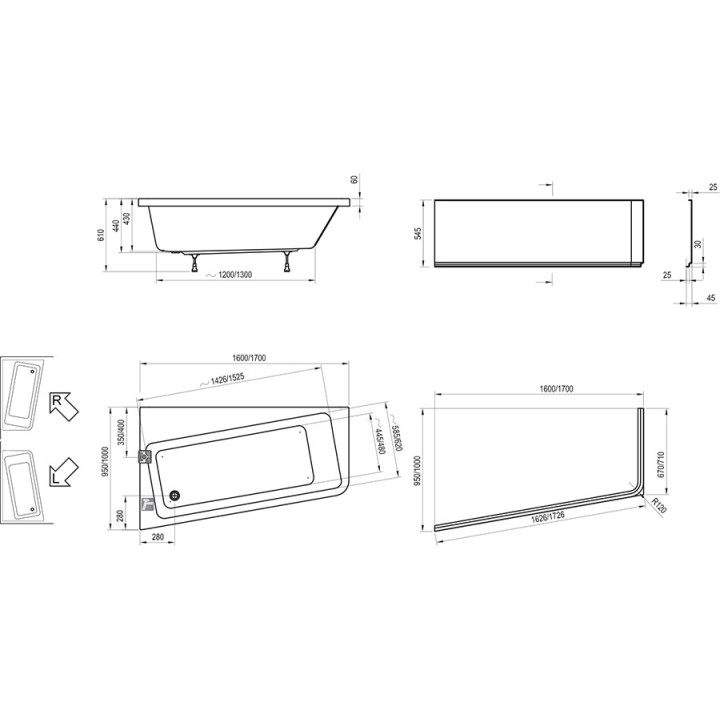 Ravak 10° wanna asymetryczna 160x95 cm lewa biała 