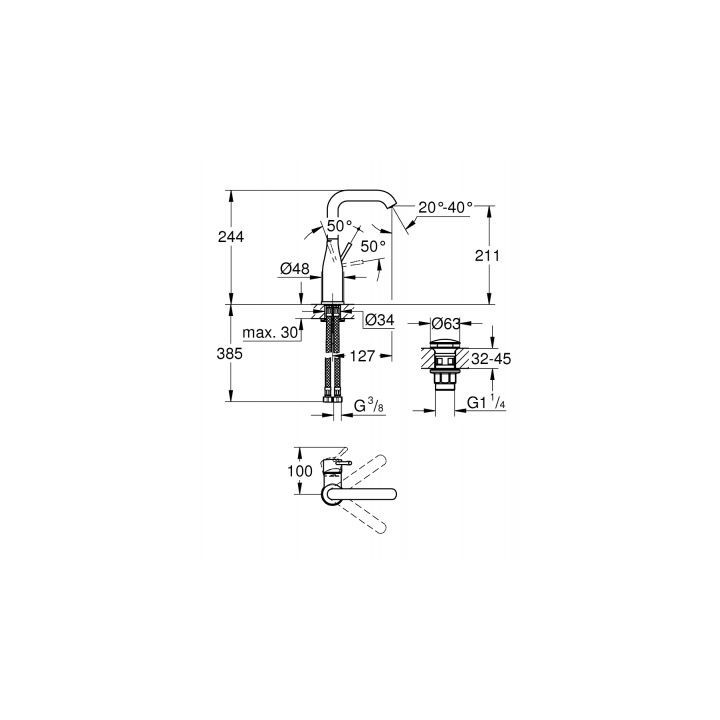 Essence Bateria umywalkowa, DN 15 Rozmiar L, chrom