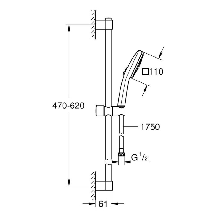 Zestaw prysznicowy Grohe Tempesta Cube 110, słuchawka 2-funkcyjna z wężem 175cm i drążkiem 60cm - chrom