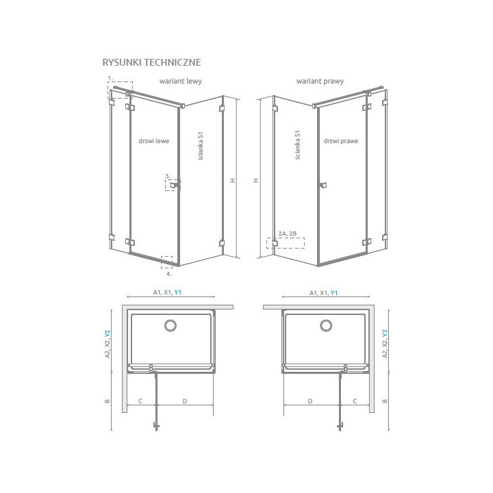 Drzwi kabiny prysznicowej Radaway Essenza 8 KDJ 100, lewe, 1000x2000mmm, szkło przejrzyste, złoto szczotkowane