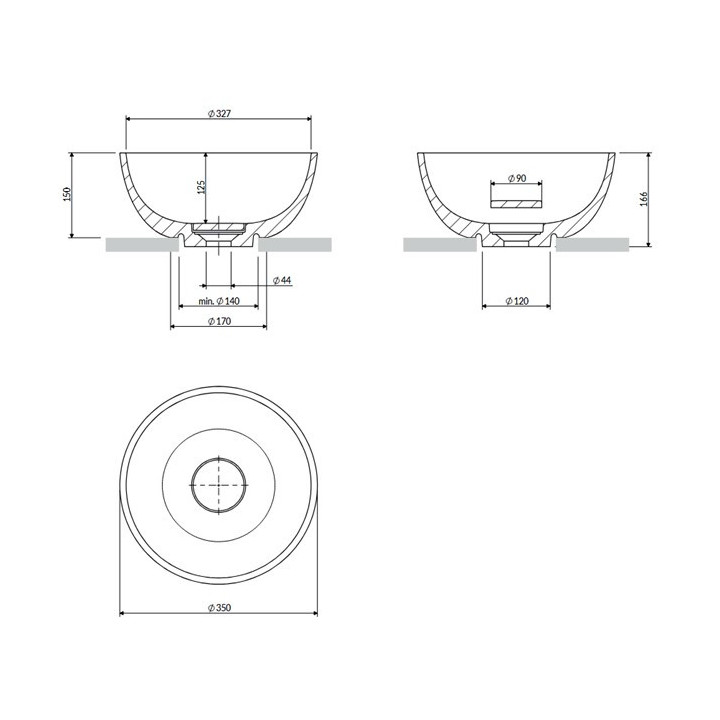 Umywalka nablatowa OMNIRES SHELL M+, 60 x 35 cm - black lava
