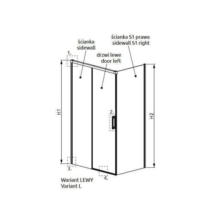 Drzwi kabiny prysznicowej Radaway Idea 8 KDJ 110, lewe, 1000x2000mmm, szkło przejrzyste, chrom