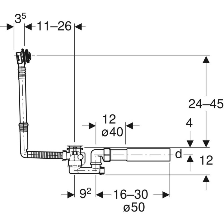 Zestaw odpływowo-przelewowy Geberit do wanien niestandardowych, z korkiem automatycznym, kompletny - chrom