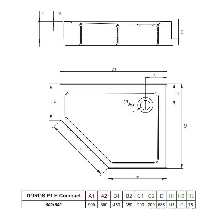 Brodzik pięciokątny Radaway Doros PT E Compact, 90x80 cm, lewy, akrylowy - biały