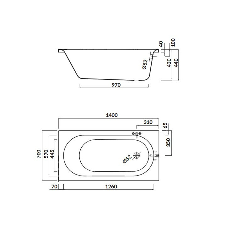 Wanna Cersanit Flavia prostokątna 70x140 cm, biała