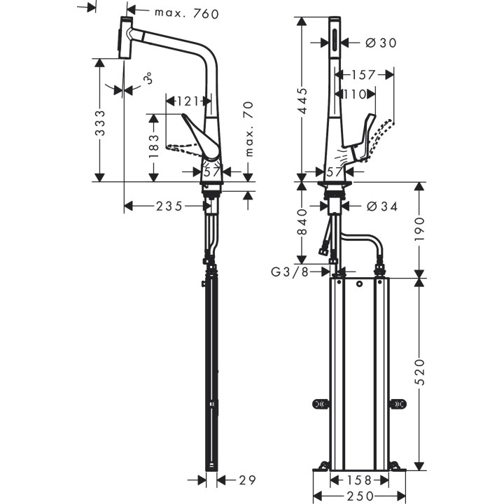 Bateria kuchenna Hansgrohe Metris Select M71, jednouchwytowa 320, 1jet - stal szlachetna finish