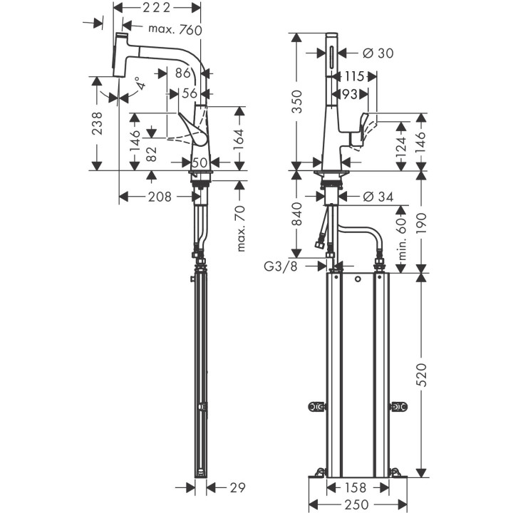 Bateria kuchenna Hansgrohe Metris Select M71, jednouchwytowa 320, wyciągana wylewka, 2jet, sBox - stal szlachetna finish