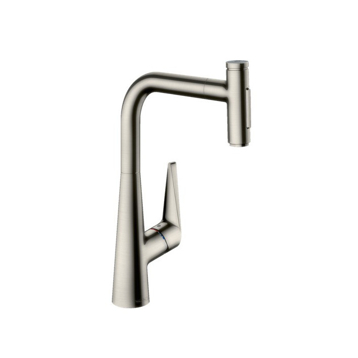 Bateria kuchenna Hansgrohe Metris Select M71, jednouchwytowa 240, wyciągana wylewka, 2jet, sBox - stal szlachetna finish