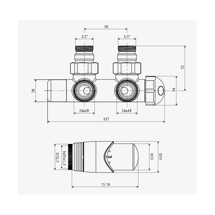 Zestaw zintegrowany termostatyczny Excellent Volaro 2.0 grzejnikowy lewy - złoty połysk