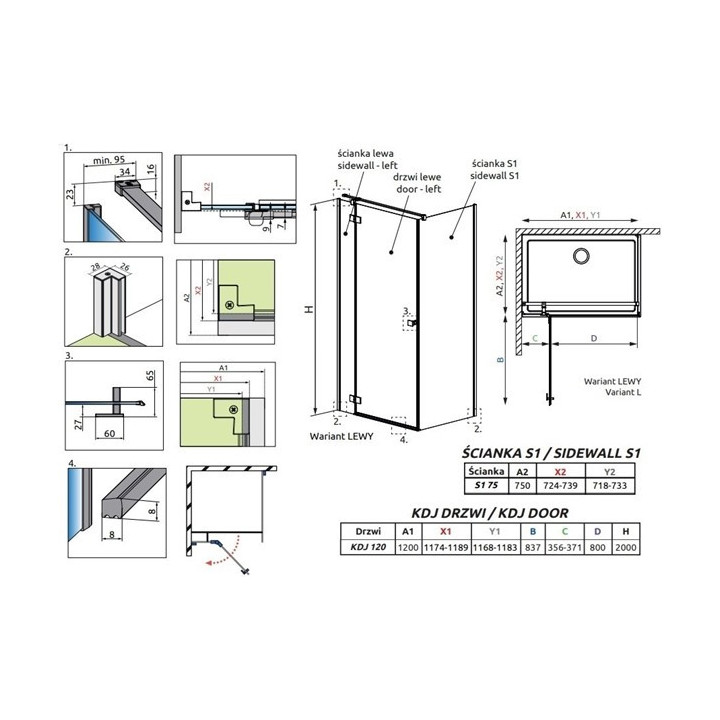 Drzwi kabiny prysznicowej Radaway Essenza 8 KDJ 80, lewe, 800x2000mmm, szkło przejrzyste, chrom