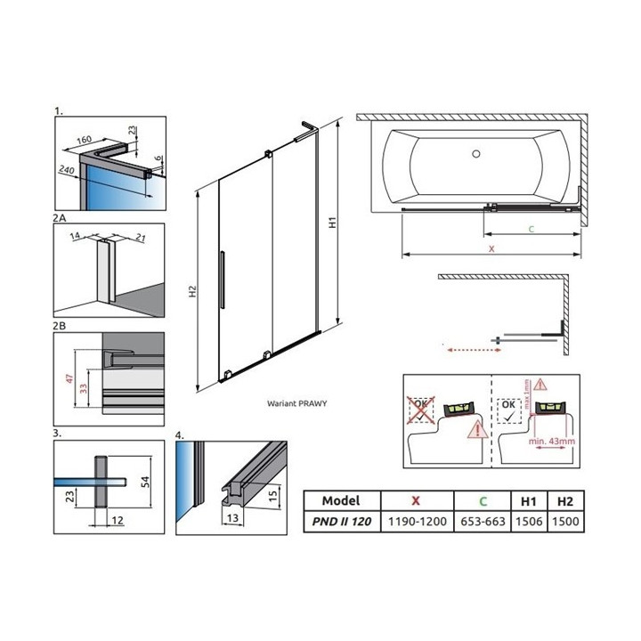Parawan nawannowy Radaway Furo SL PND II 100, lewy, szkło przejrzyste, 100x150cm, przesuwny, profil chrom