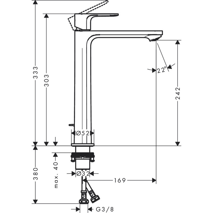 Bateria umywalkowa Hansgrohe Rebris S stojąca - chrom