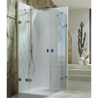 Drzwi skrzydłowe Huppe SolvaPro, bezramowe 4-kąt ze stałym segmentem, częścią boczną i ścianką boczną, mocowanie prawe, 900-1200