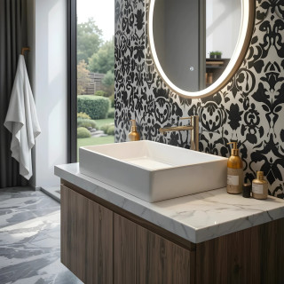 Umywalka kwadratowa nablatowa  Corsan 420x420x145mm, z korkiem klik-klak białym, biała