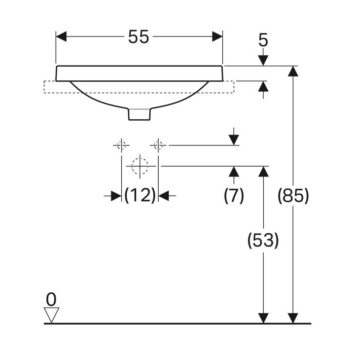 Geberit Variform Umywalka wpuszczana w blat, prostokątna, 55cm, bez przelewu, bez otworu na baterię