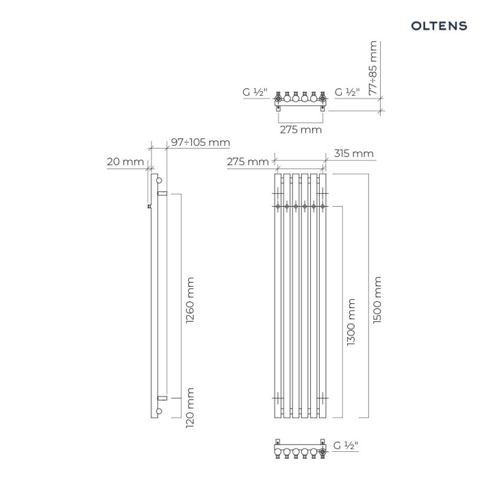 Grzejnik dekoracyjny Oltens Stang 150x26 cm - biały