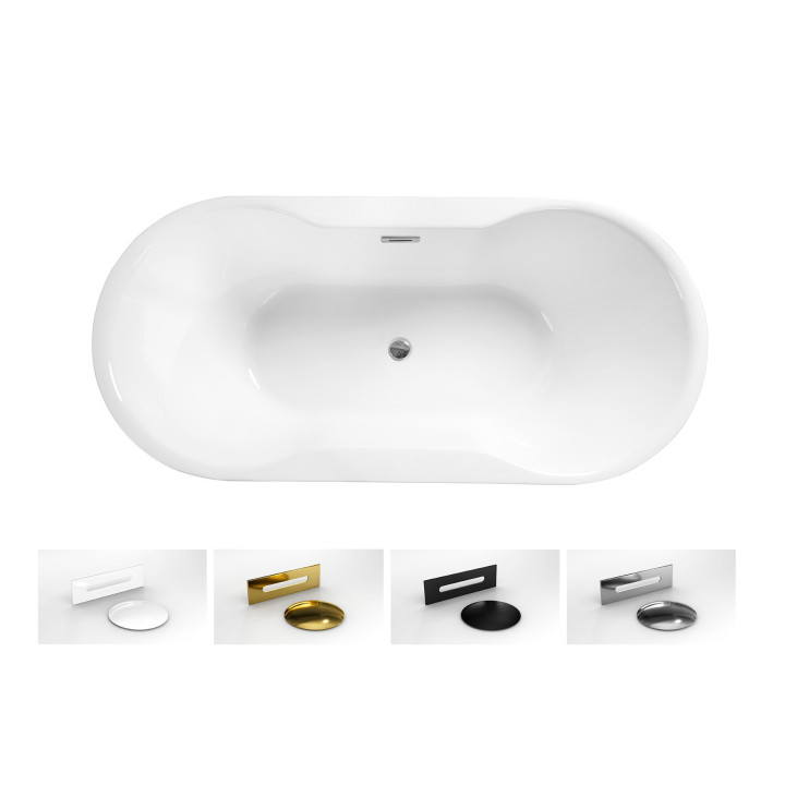 Wanna wolnostojąca Besco Mexa 170x78 cm owalna Carbon Grey, maskownica czarny matt