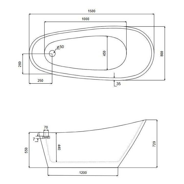 Wanna wolnostojąca Besco Navia 150x80 cm owalna biała, maskownica syfonu z przelewem biała