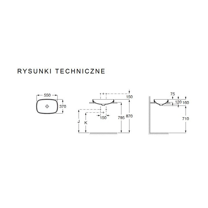 Umywalka podblatowa Square FINECERAMIC®, Roca Inspira - Onyks