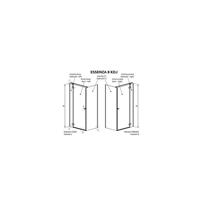 Drzwi kabiny prysznicowej Radaway Essenza 8 KDJ 100, lewe, 1000x2000mmm, szkło przejrzyste, chrom