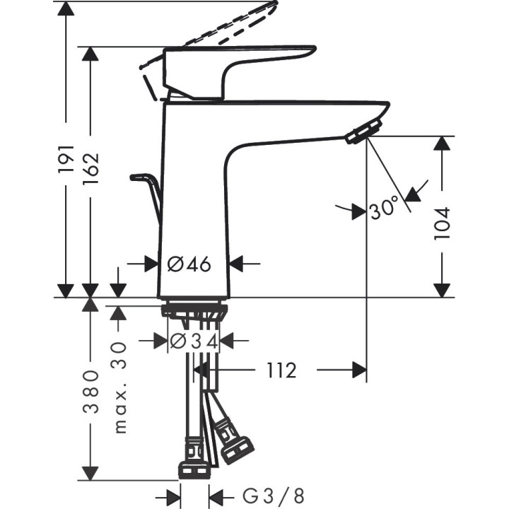Bateria umywalkowa Hansgrohe Talis E 110, wysokość 162mm, z cięgłem i kompletem odpływowym, czarny chrom szczotkowany