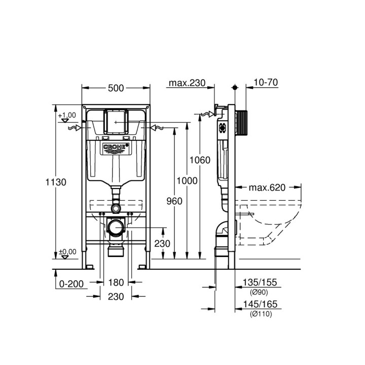 Stelaż podtynkowy do WC 5 w 1, Grohe Rapid SL - Chrom