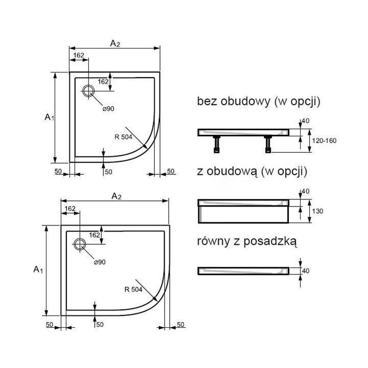 Brodzik Huppe Purano półokrągły 90x120 cm