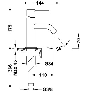 Bateria umywalkowa Tres Study Colors, stojąca, wysokość 175mm, złoty matowy
