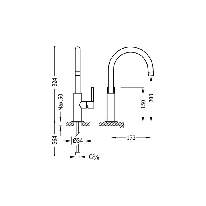 Bateria umywalkowa  Study - Tres, wys. 27,5 cm z obrotową wylewką - sanitbuy.pl