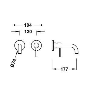 Element naścienny do podtynkowego korpusu baterii umywalkowe TRES STUDY, wylewka 237mm, czerń matowa