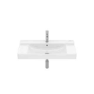 Umywalka ścienna prostokątna Roca Ona Fineceramic, 80x46cm, z przelewem,  czarny mat