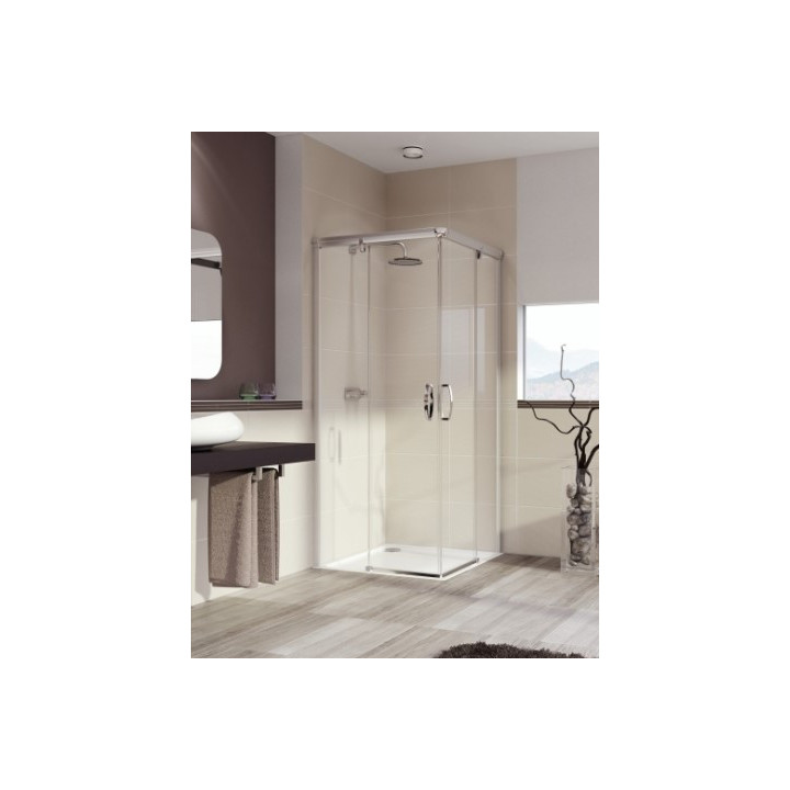 Kabina narożna Huppe Aura drzwi suwane 80x80 cm, wys. 190 cm, profil srebrny mat, szkło przeźroczyste