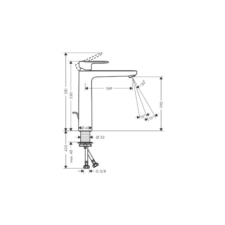 Bateria umywalkowa Hansgrohe Vernis Blend jednouchwytowa 70 z kompletem odpływowym z cięgłem - chrom