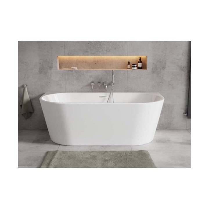 Wanna przyścienna Besco Vica, 150x80cm, akrylowa, biała + maskownica syfonu z przelewem czarna