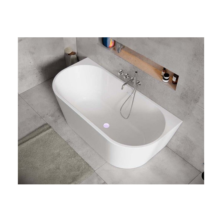 Wanna przyścienna Besco Vica, 150x80cm, akrylowa, biała + maskownica syfonu z przelewem czarna