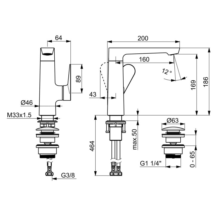 Bateria umywalkowa HansaGenesis z bocznym uchwytem mieszacza, stojąca, jednouchwytowa - chrom