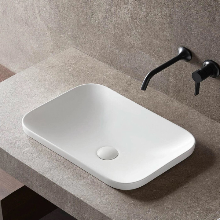 Umywalka nablatowa Corsan Olvena owalna 60x40x15 cm z korkiem klik-klak białym