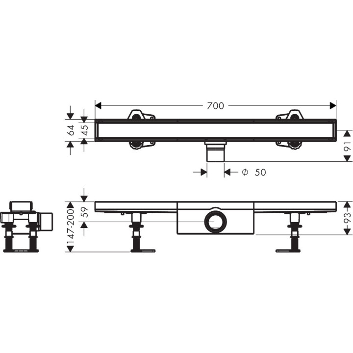 Element zewnętrzny odpływu Hansgrohe RainDrain Flex, 80 cm, montaż przy ścianie - czarny mat