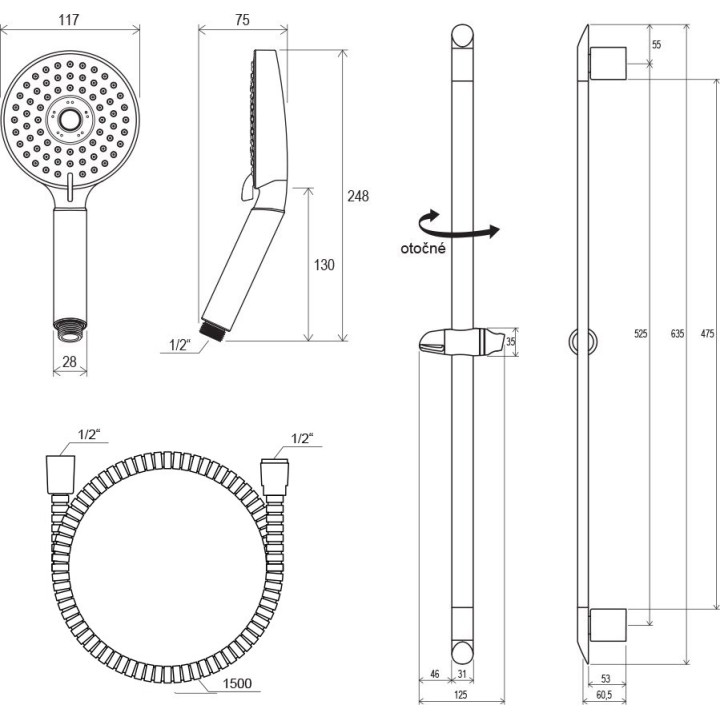 Drążek Ravak z przesuwanym uchwytem prysznica 90 cm - chrom