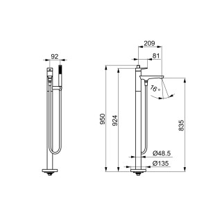 Bateria umywalkowa HansaGenesis z bocznym uchwytem mieszacza, stojąca, jednouchwytowa - chrom