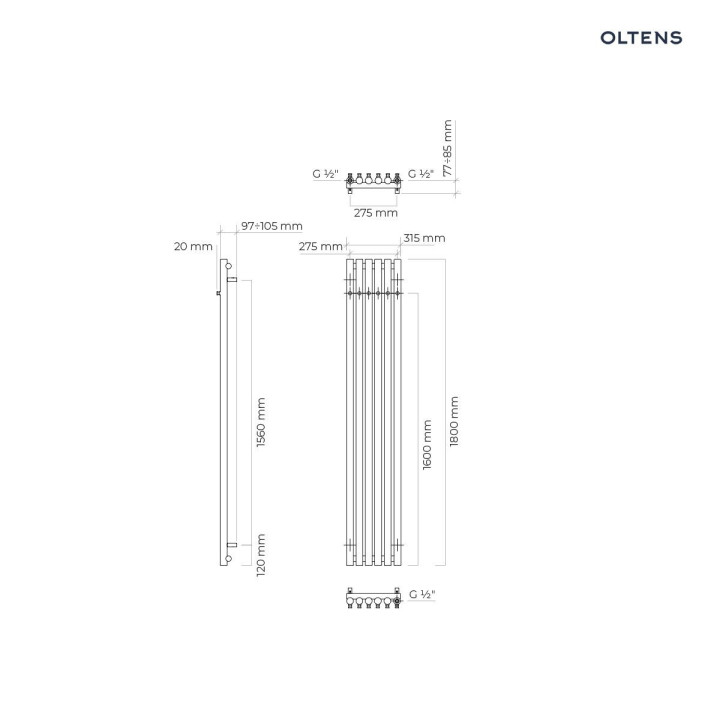 Grzejnik dekoracyjny Oltens Stang 150x31,5 cm - biały