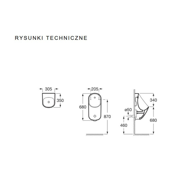 Pisuar Roca Proton Rimless (dopływ z góry) - biały