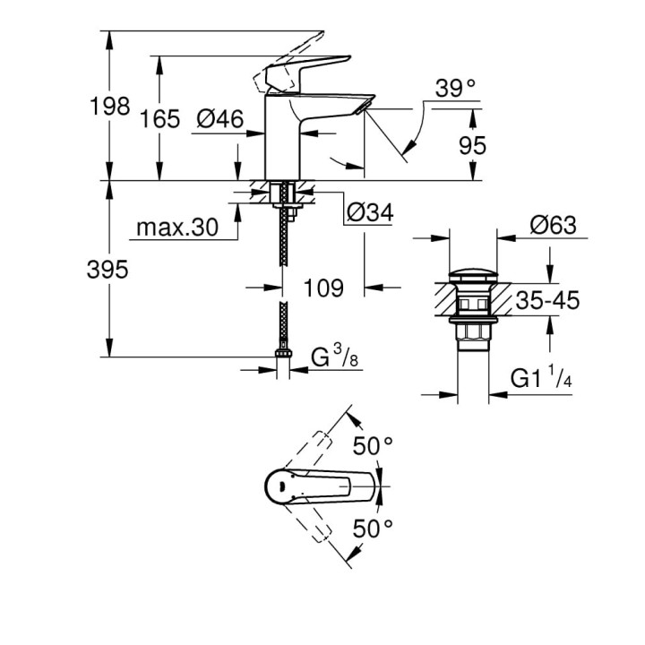 Bateria umywalkowa Grohe Lineare XS jednouchwytowa, z korkiem automatycznym - chrom 