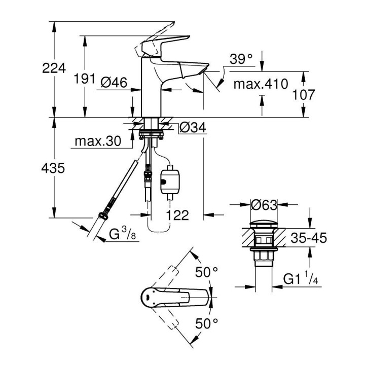 Bateria umywalkowa Grohe Start QuickFix, jednouchwytowa, Rozmiar S - chrom 